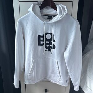 BOSS White Hoodie with Black Logo